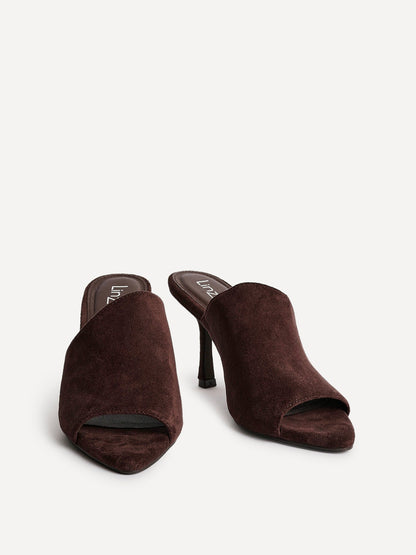 Monarch Brown Peep Toe Mule Heels