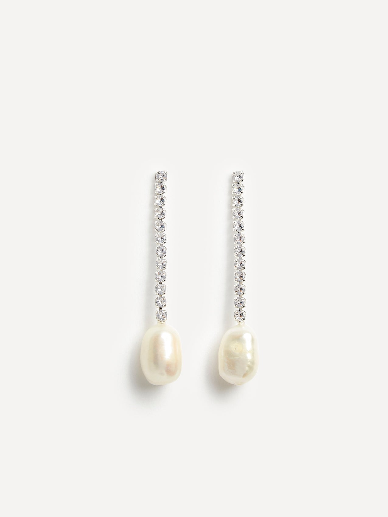 Moonlit Silver Crystal Drop Pearl Earrings