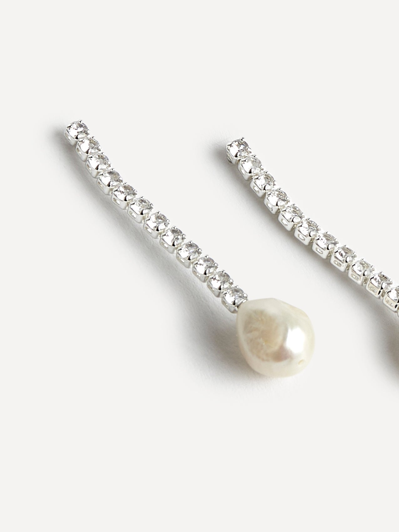 Moonlit Silver Crystal Drop Pearl Earrings