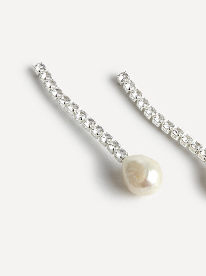 Moonlit Silver Crystal Drop Pearl Earrings