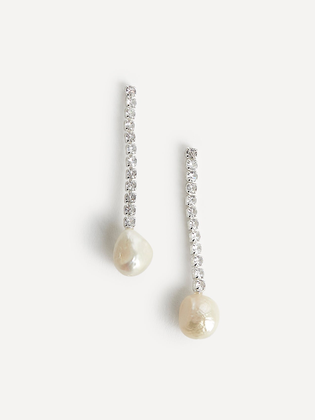 Moonlit Silver Crystal Drop Pearl Earrings