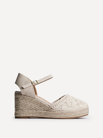 Mystic Beige Embroidered Espadrille Wedges