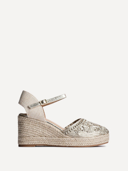 Mystic Gold Embroidered Espadrille Wedges