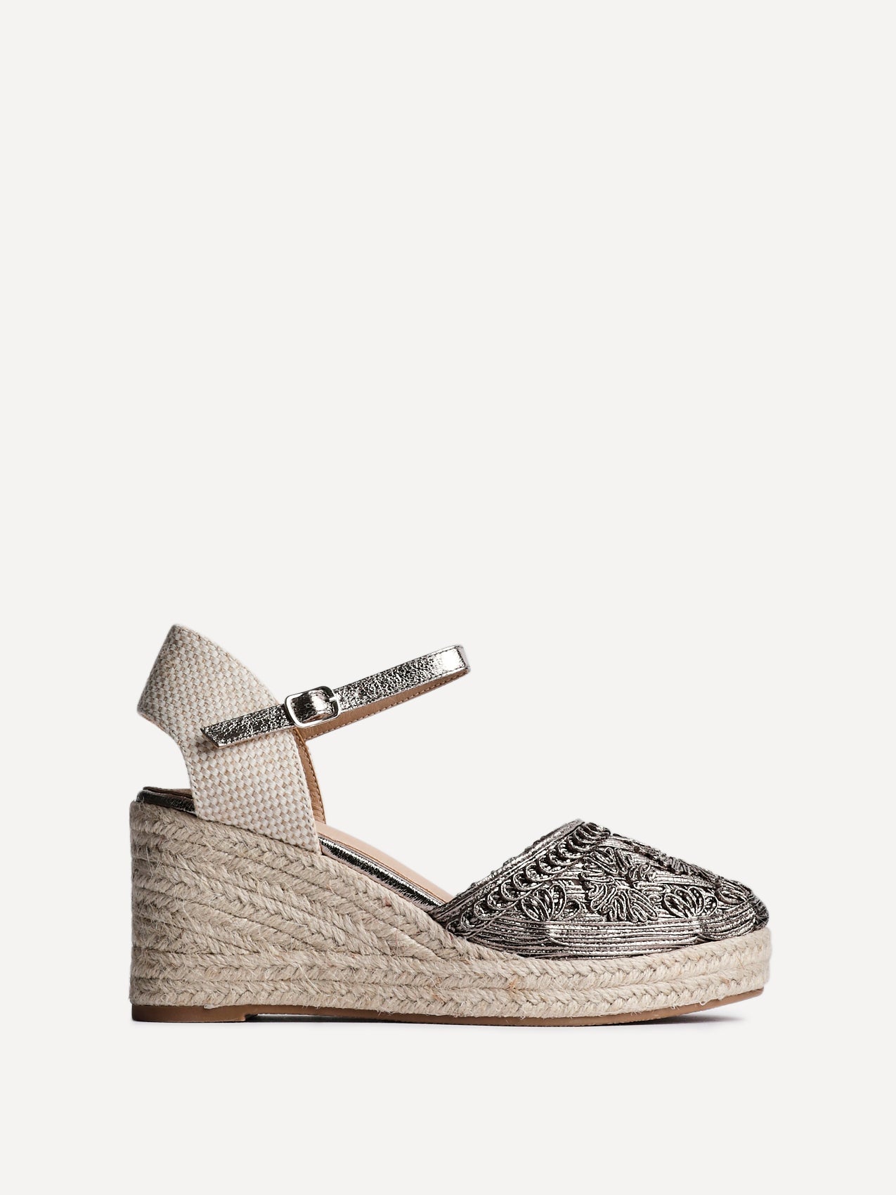 Mystic Pewter Embroidered Espadrille Wedges