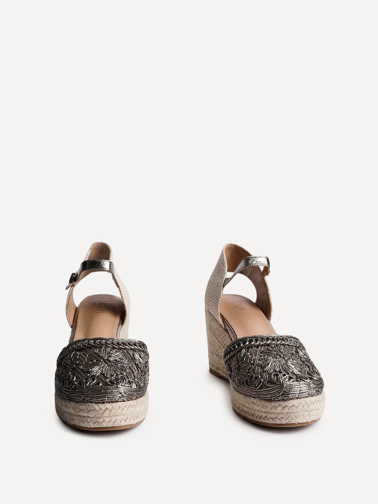 Mystic Pewter Embroidered Espadrille Wedges
