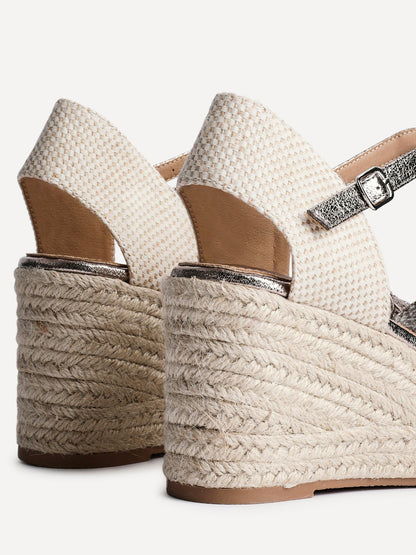 Mystic Pewter Embroidered Espadrille Wedges