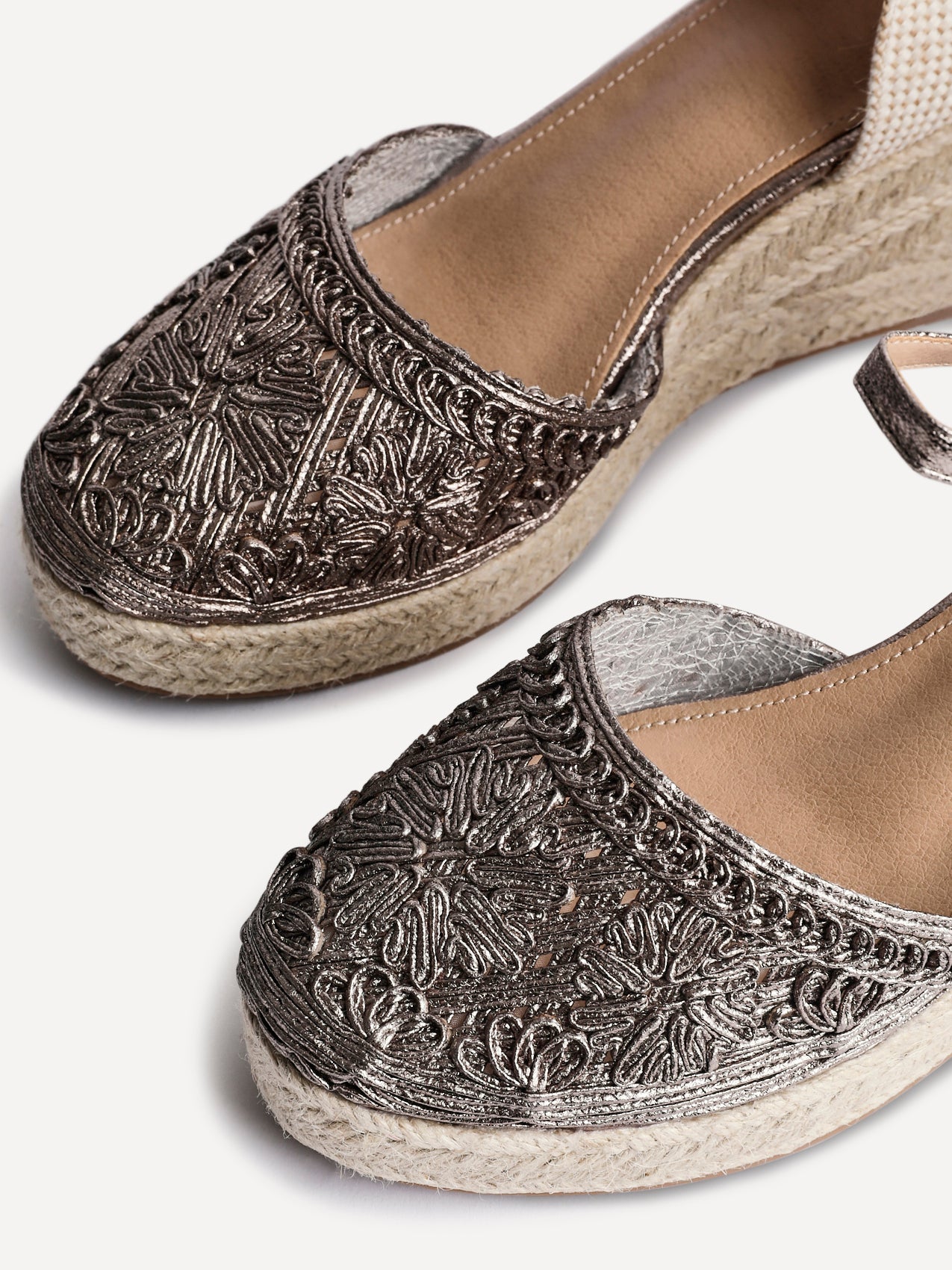 Mystic Pewter Embroidered Espadrille Wedges