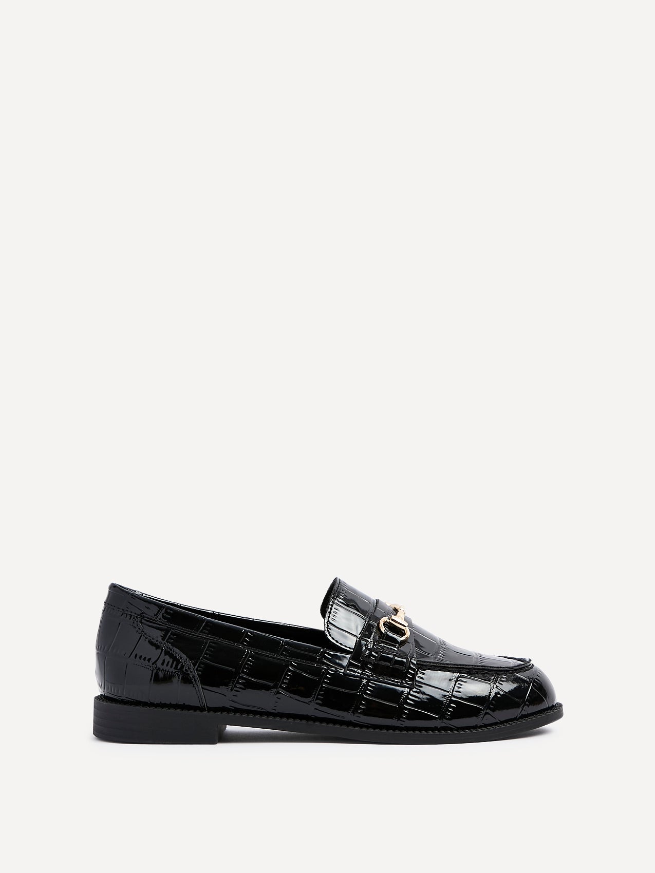 Maison Black Faux Croc Patent Leather Loafers
