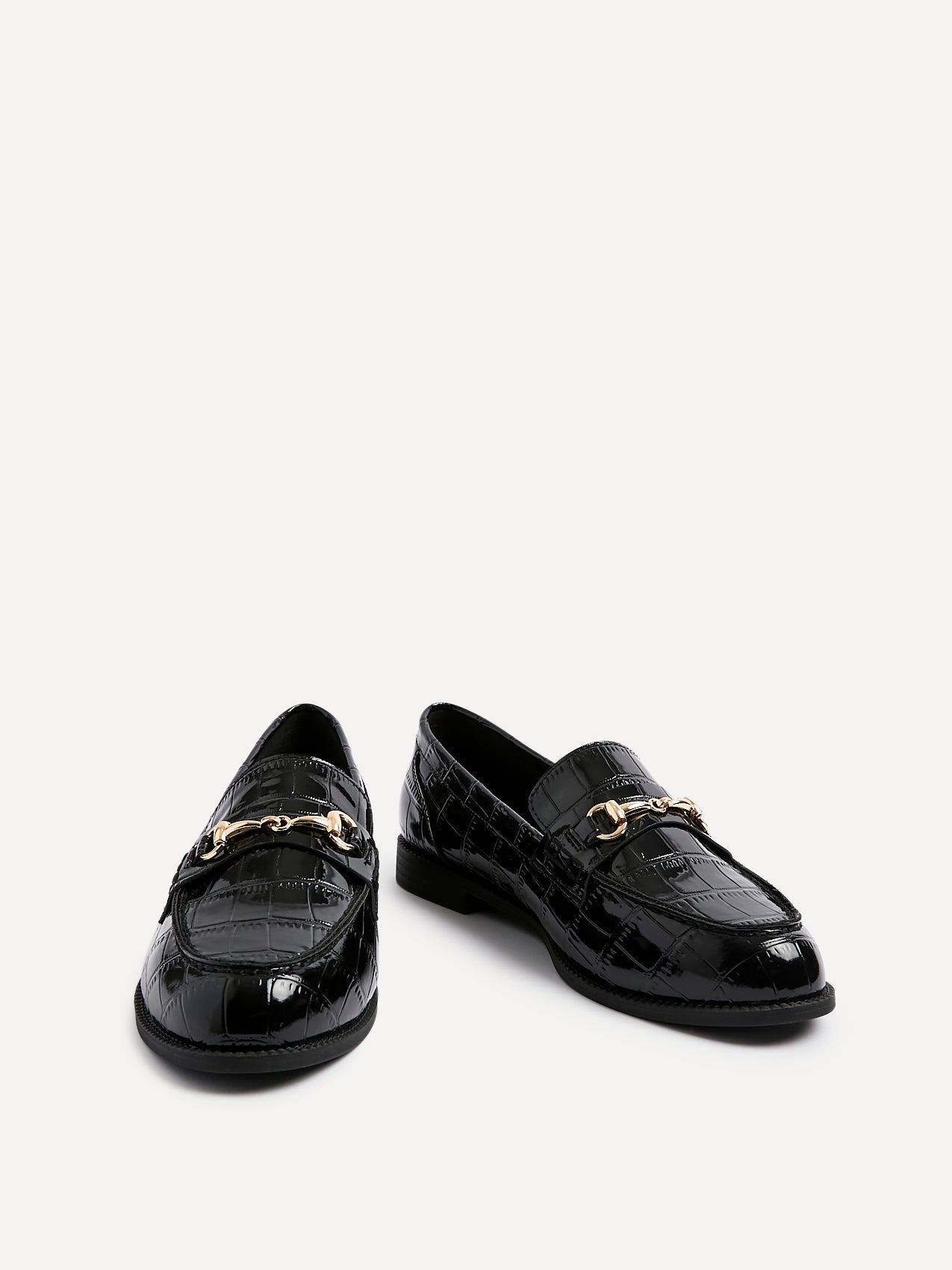 Maison Black Faux Croc Patent Leather Loafers