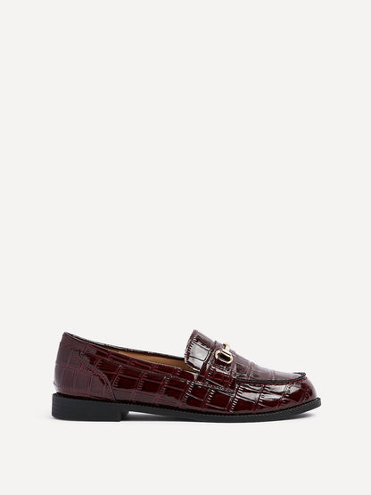 Maison Burgundy Faux Croc Patent Leather Loafers