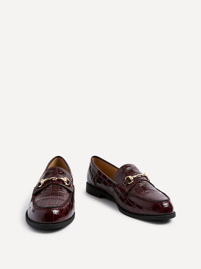 Maison Burgundy Faux Croc Patent Leather Loafers