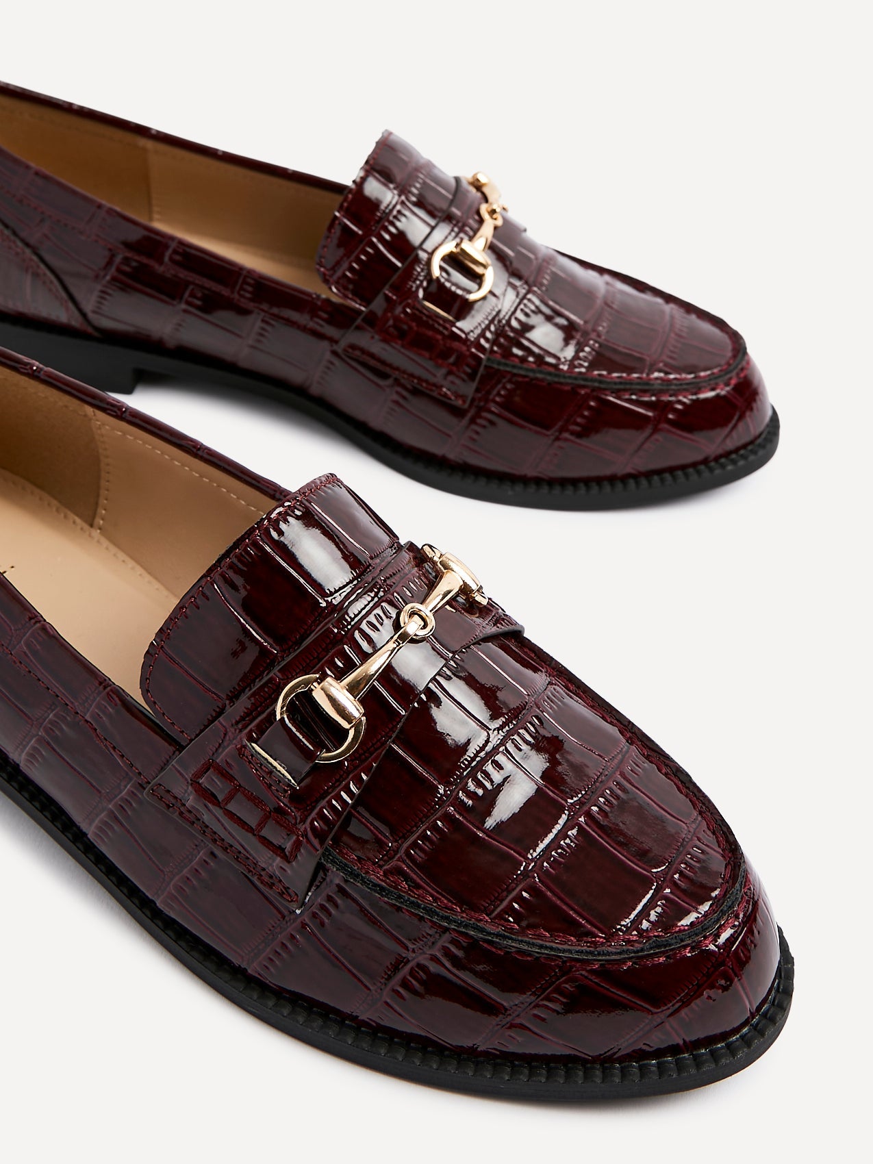 Maison Burgundy Faux Croc Patent Leather Loafers