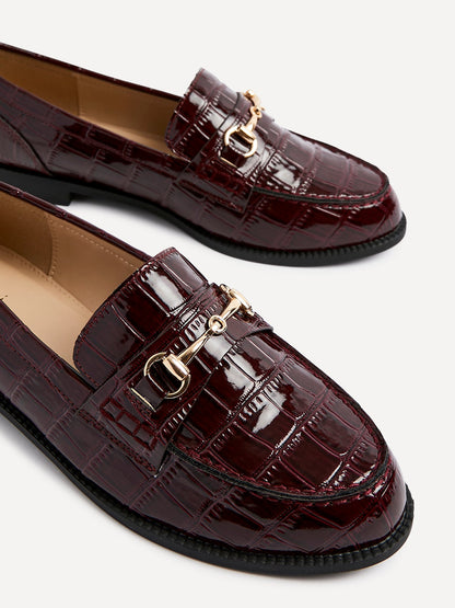 Maison Burgundy Faux Croc Patent Leather Loafers