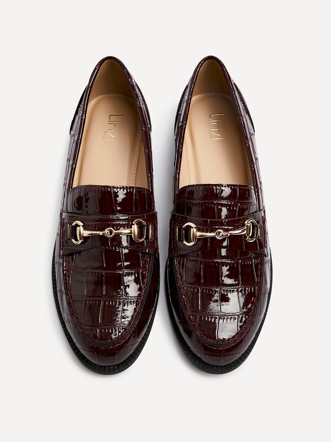 Maison Burgundy Faux Croc Patent Leather Loafers