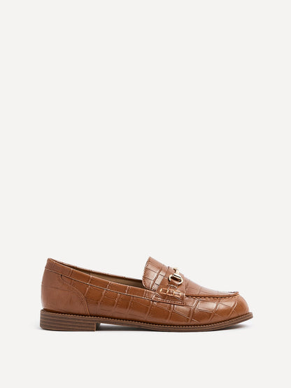 Maison Tan Faux Croc Patent Leather Loafers