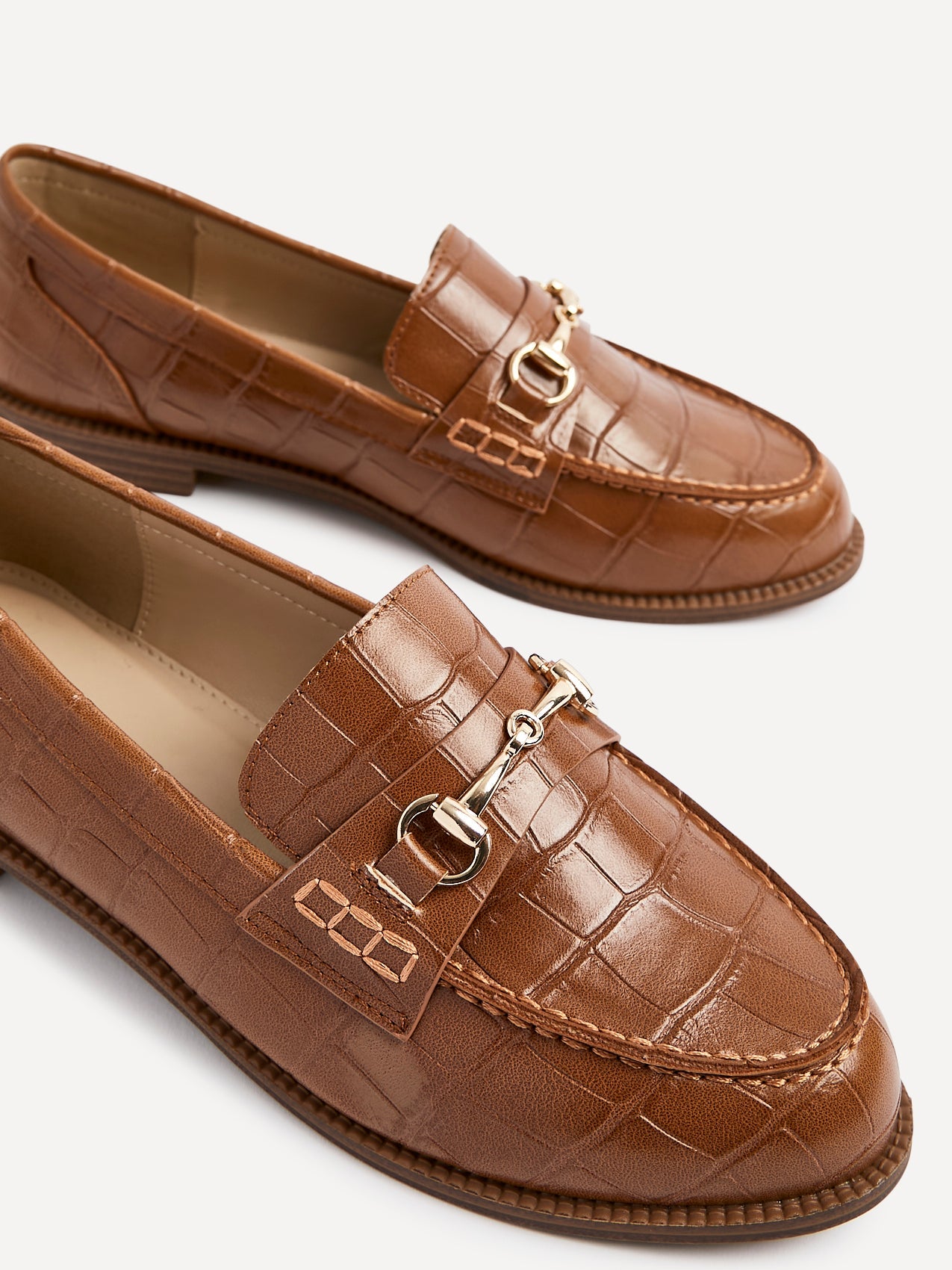 Maison Tan Faux Croc Patent Leather Loafers