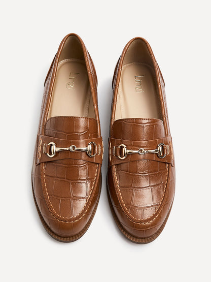 Maison Tan Faux Croc Patent Leather Loafers