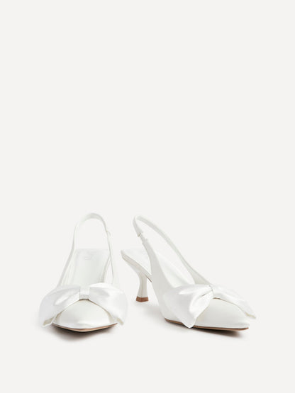 Merlot Bridal White Satin Bow Court Heels