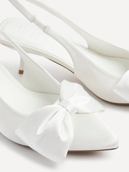 Merlot Bridal White Satin Bow Court Heels
