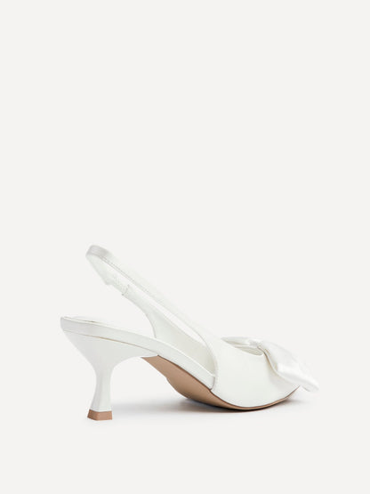 Merlot Bridal White Satin Bow Court Heels