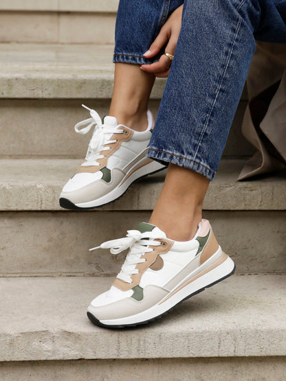 Clapham Beige Wedged Trainers