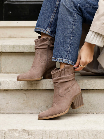 Carter Mocha Cowboy Block Heeled Ankle Boots