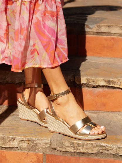 Bahia Gold Espadrille Wedge Sandals