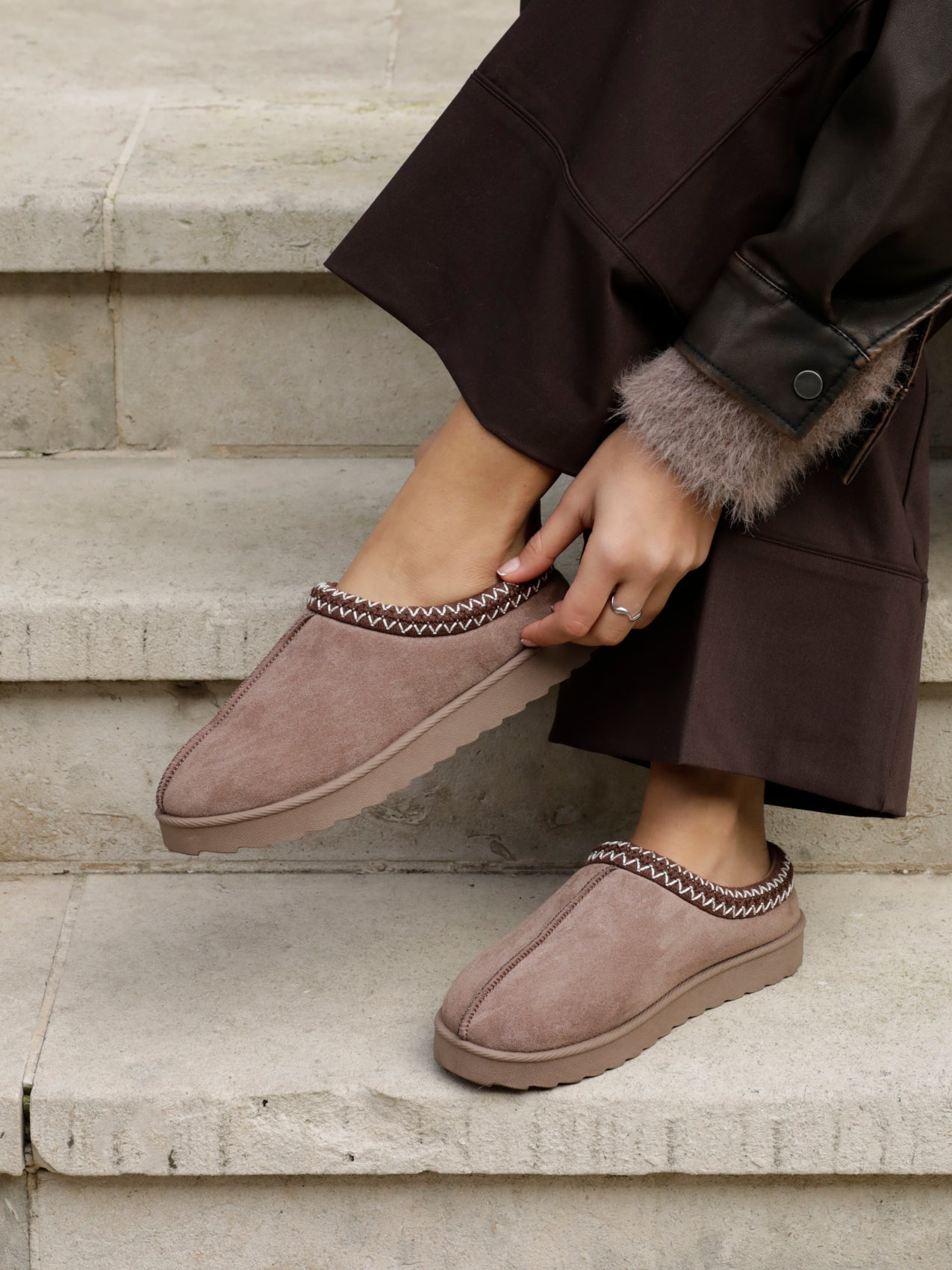 Tammy Mocha Faux Suede Slippers