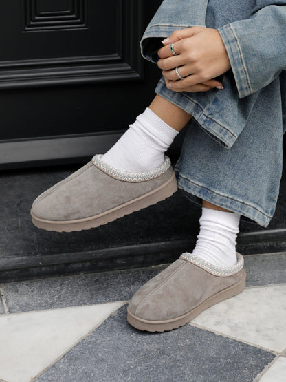 Tammy Ash Grey Faux Suede Slippers