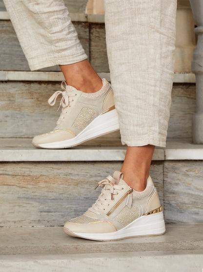 Everett Gold & Nude Wedged Trainers