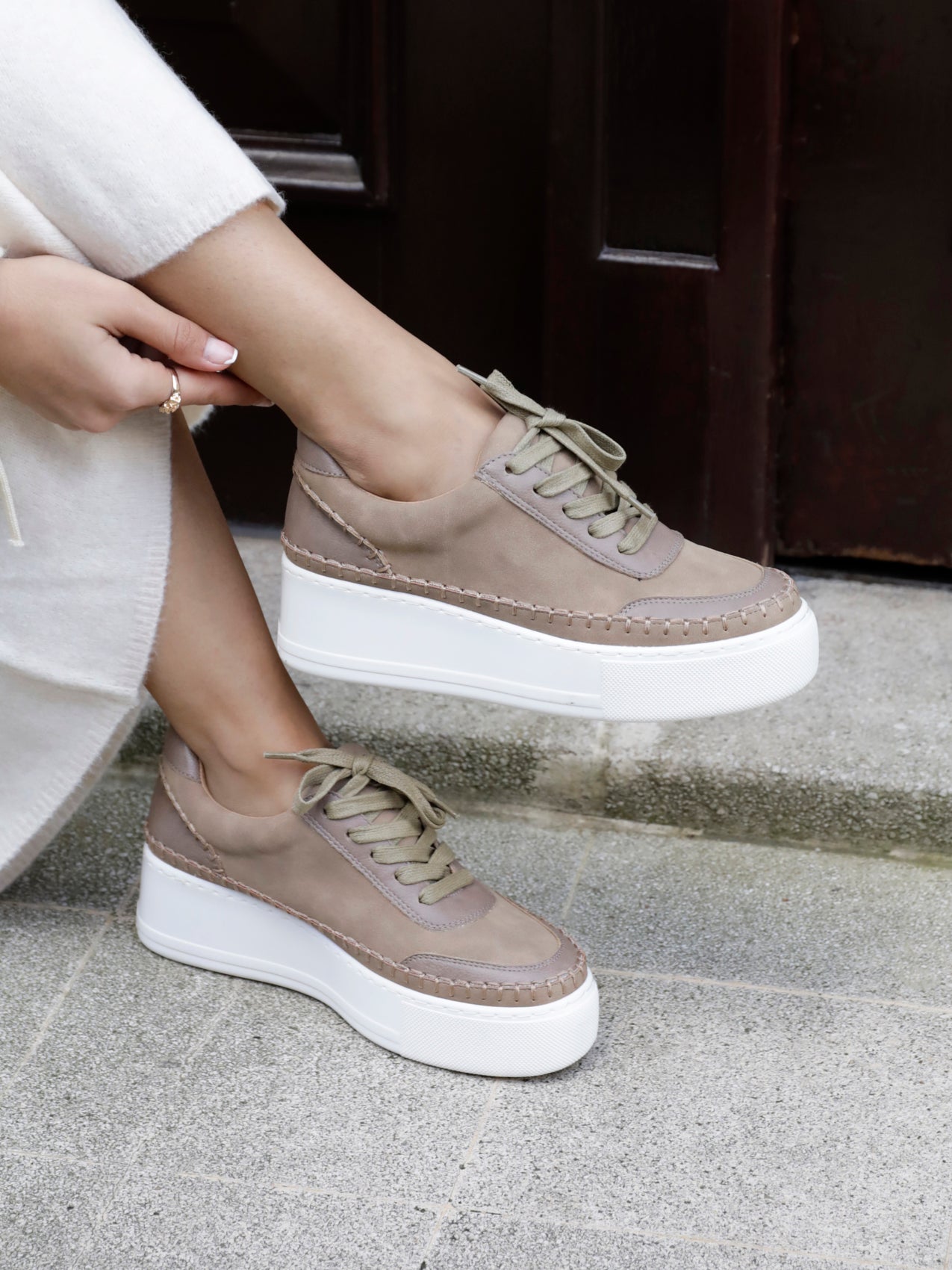 Harlem Mocha Faux Suede and Leather Platform Trainer