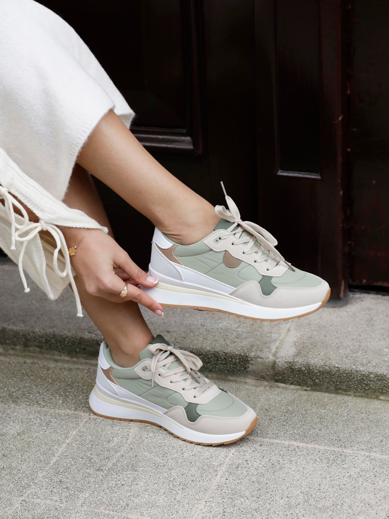 Clapham Khaki Wedged Trainers
