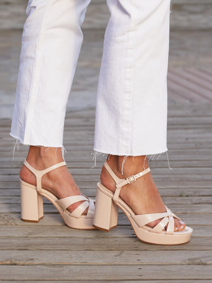 Keliah Nude Patent Platform Heels