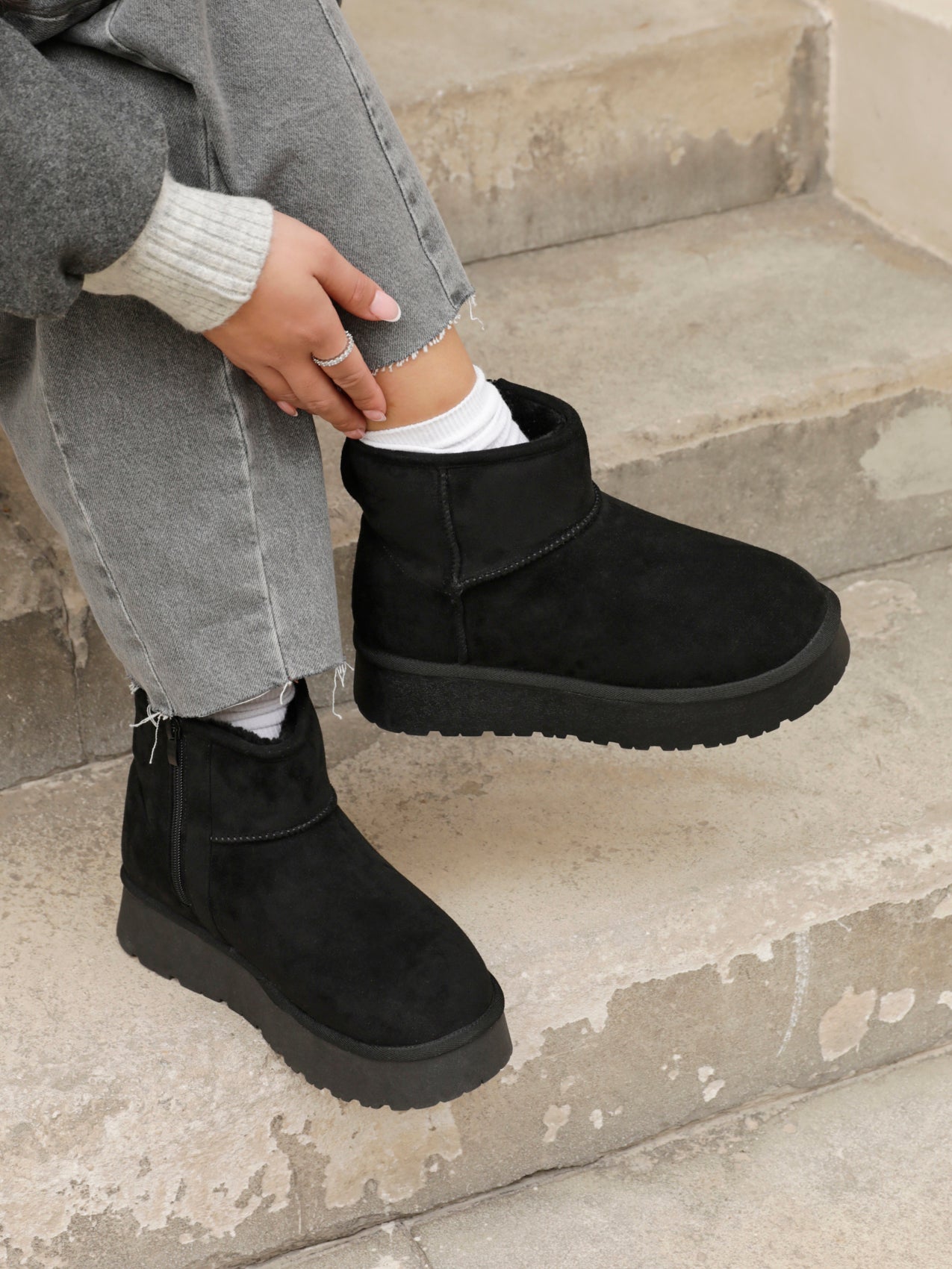 Cammie Black Platform Ankle Boots