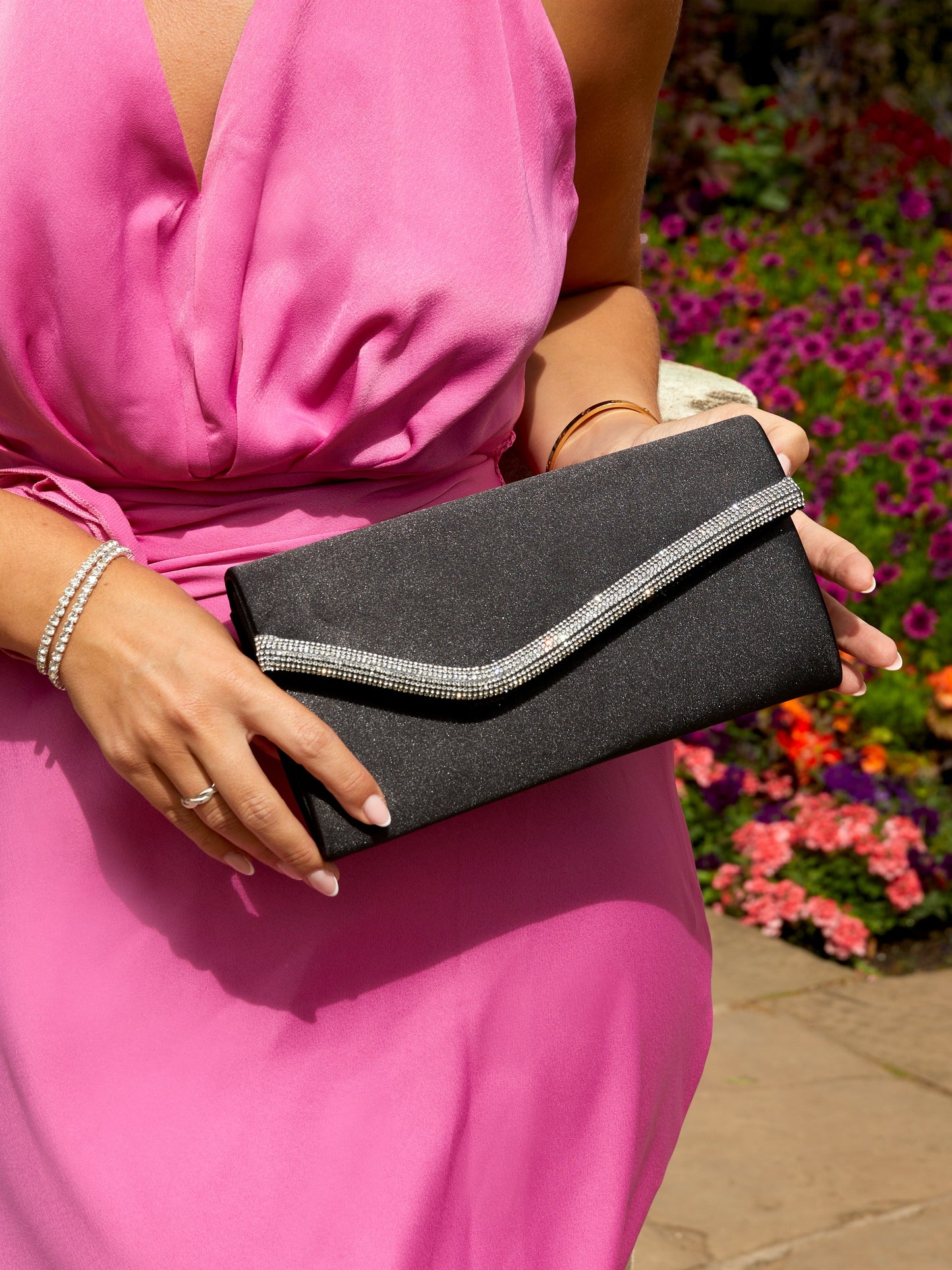 Aveline Black Satin Clutch Bag