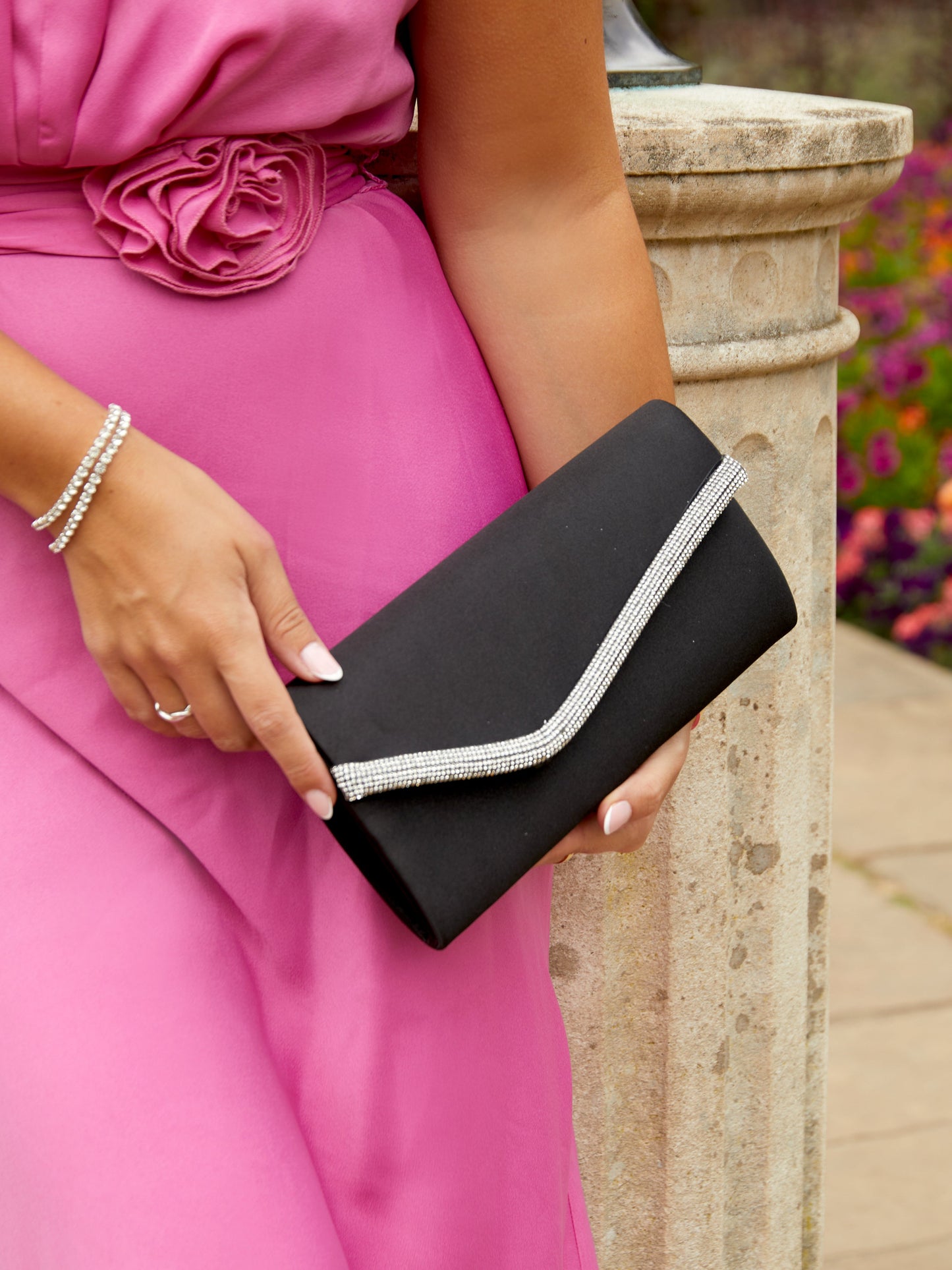 Aveline Black Satin Clutch Bag