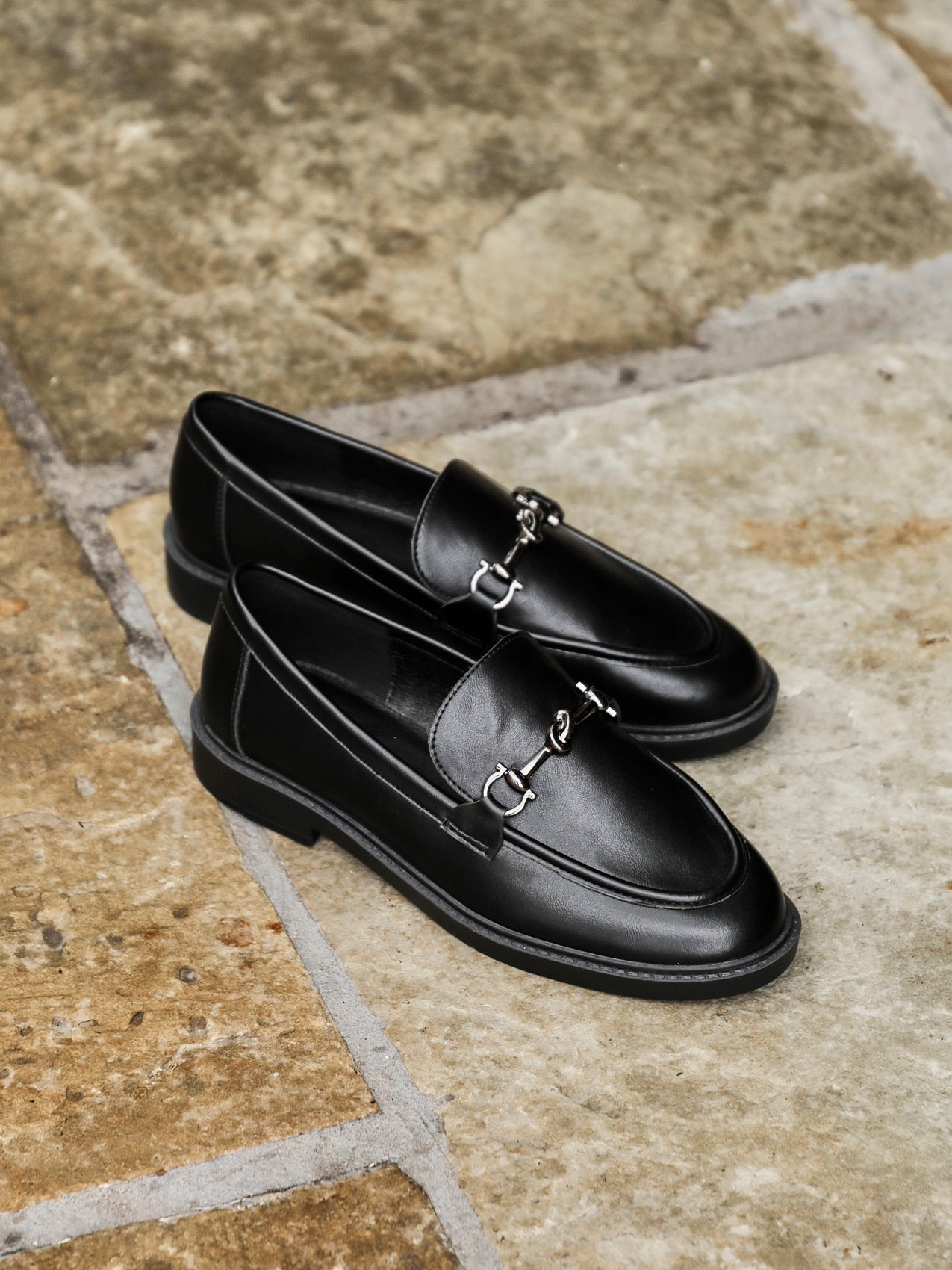 Elite Black Faux Leather Loafers