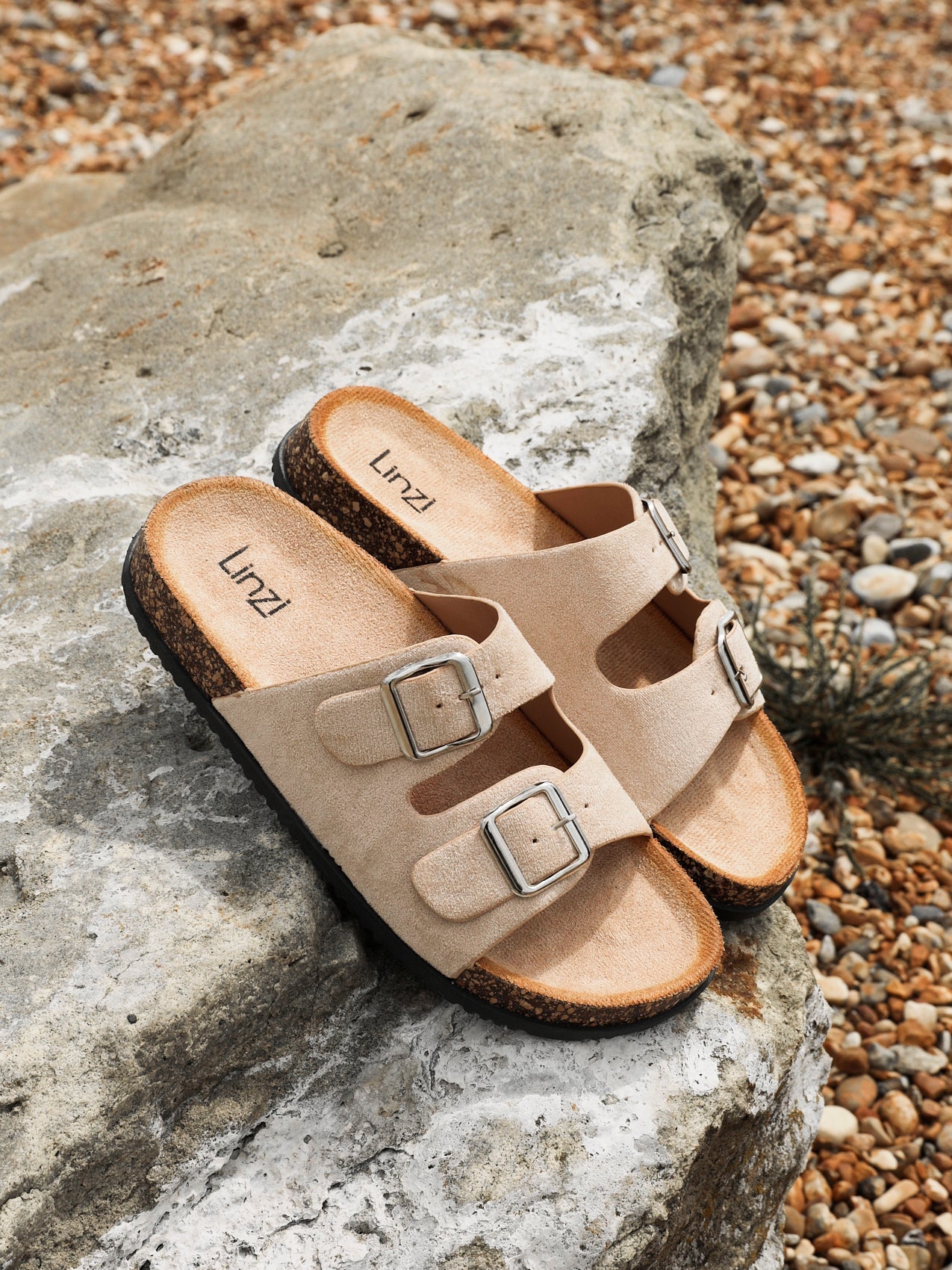 Echo Beige Double Buckle Sandals