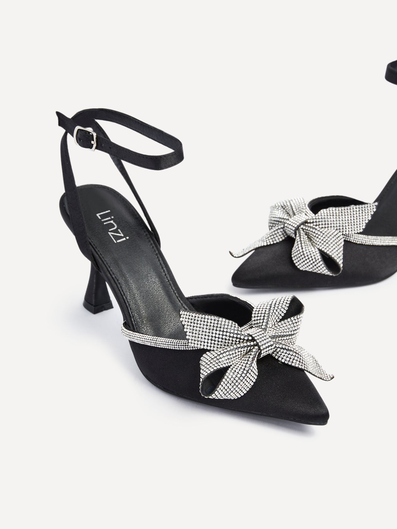 Angela Black Satin Bow Heels