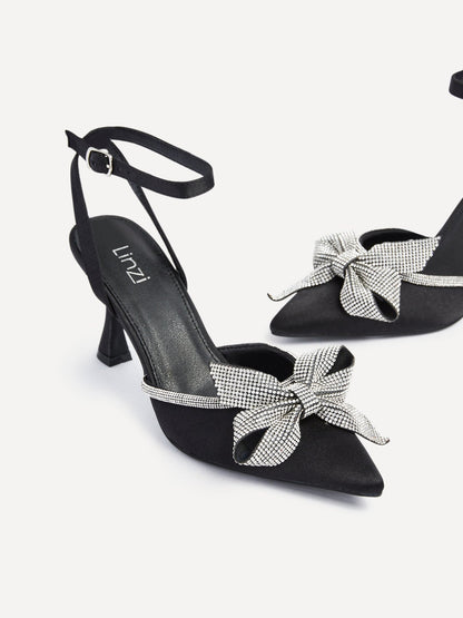 Angela Black Satin Bow Heels