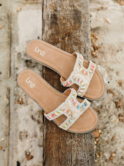Nerissa Diamante Beaded Flat Sandals