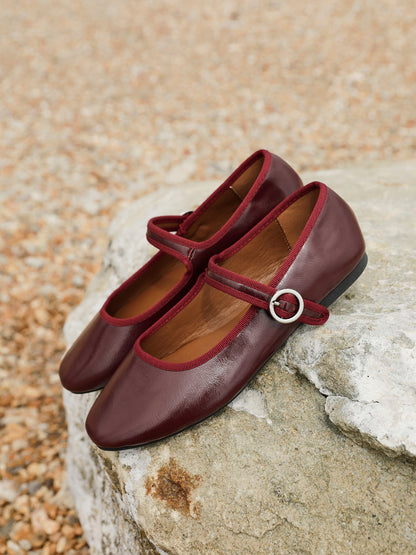 Graceful Burgundy Faux Leather Ballet Pumps