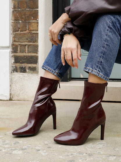 West Burgundy Pointed Heeled Ankle Boots