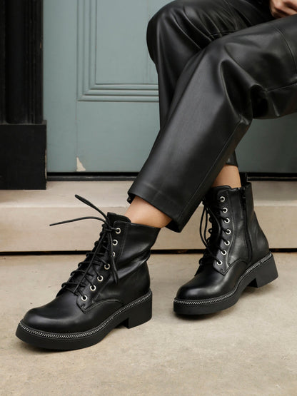 Lacey Black Laced Military Boots