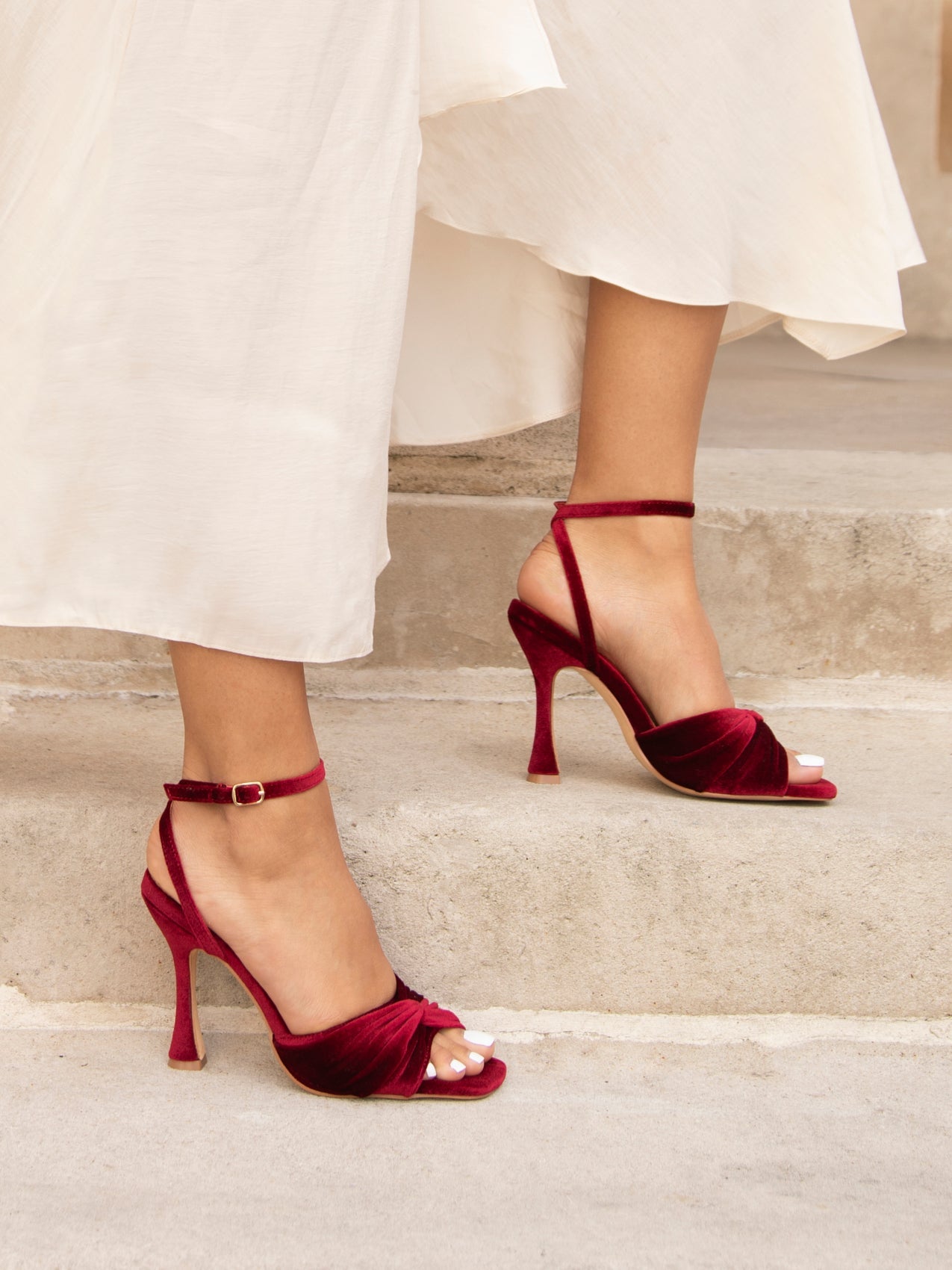 Emery Red Velvet High Heels