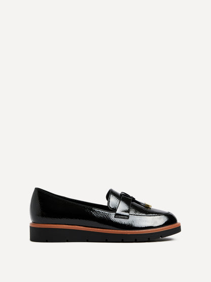 Nancy Black Patent Faux Leather Loafers