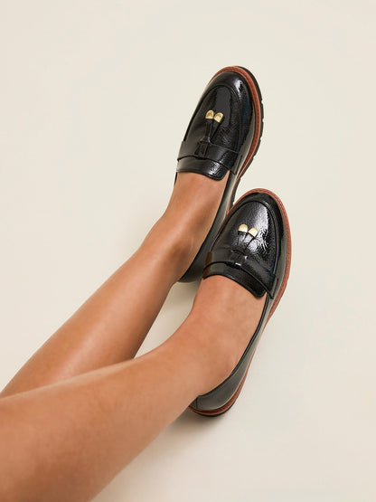 Nancy Black Patent Faux Leather Loafers