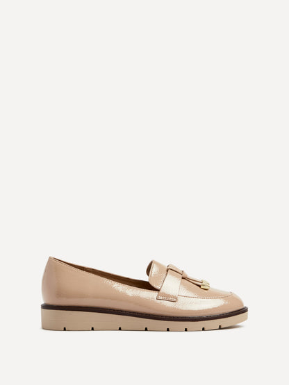 Nancy Mocha Patent Faux Leather Loafers
