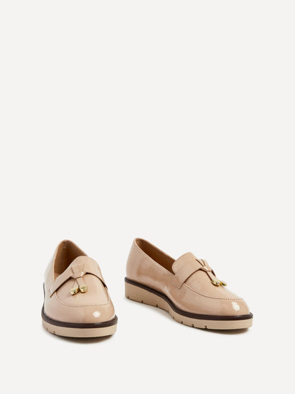 Nancy Mocha Patent Faux Leather Loafers