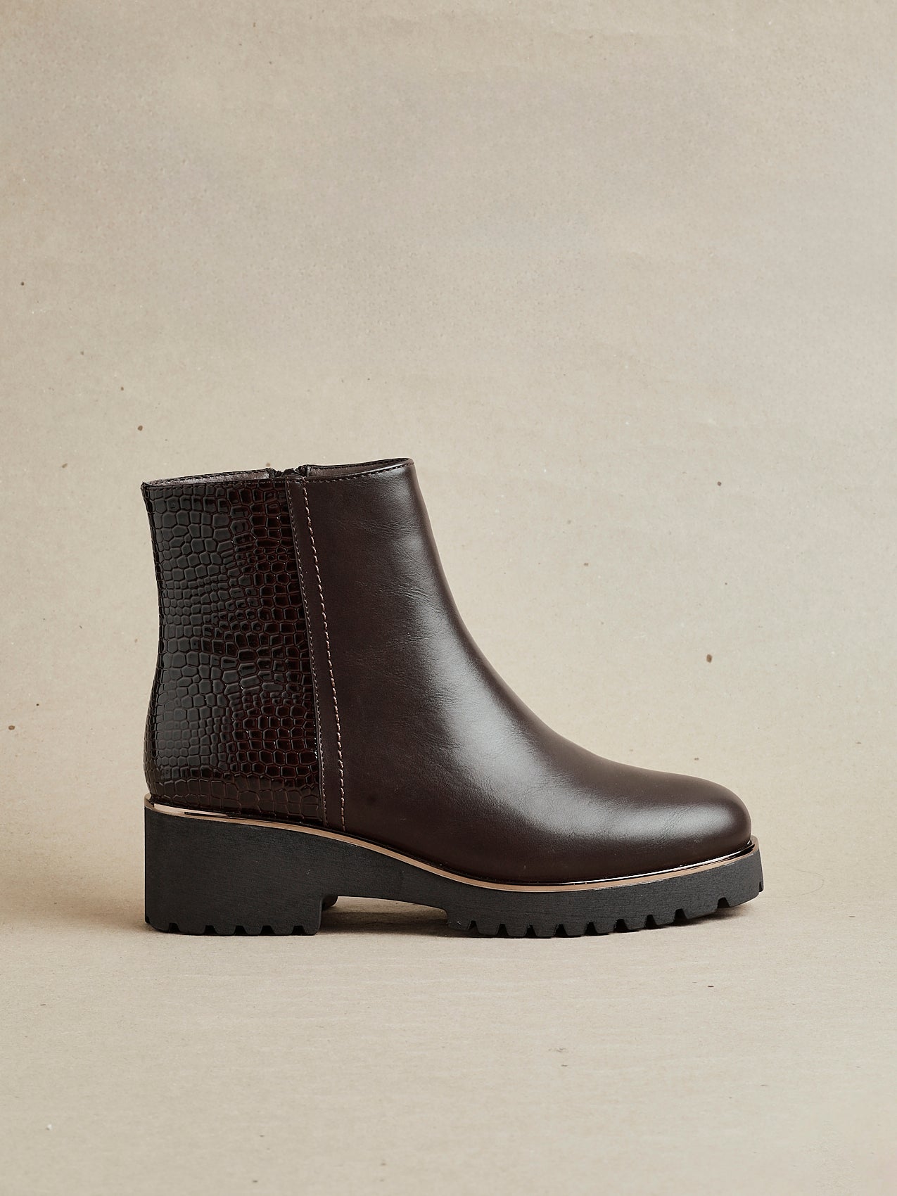 Navigate Brown Croc Wedge Ankle Boots